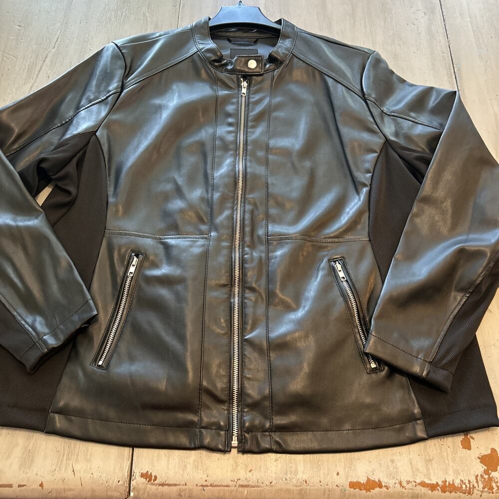 NWOT ANA Black Full Zip Faux Leather Moto Jacket Sz 3X Vtg